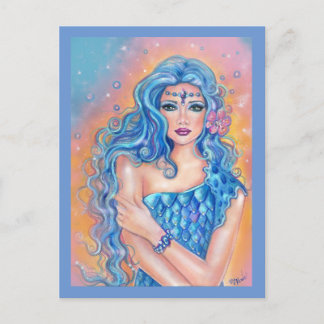 Carte Postale Sirène à cheveux bleu Leta par Renee Lavoie