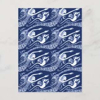 Carte Postale Sirène avec les perles et l'hippocampe