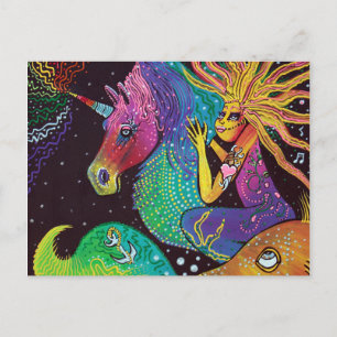 Carte Postale Sirène de licorne d'arc-en-ciel