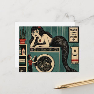 Carte Postale Sirène de milieu de siècle au jour de lessive