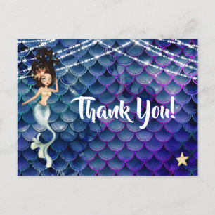 Carte Postale Sirène en bleu ~ Merci de plage étincelant