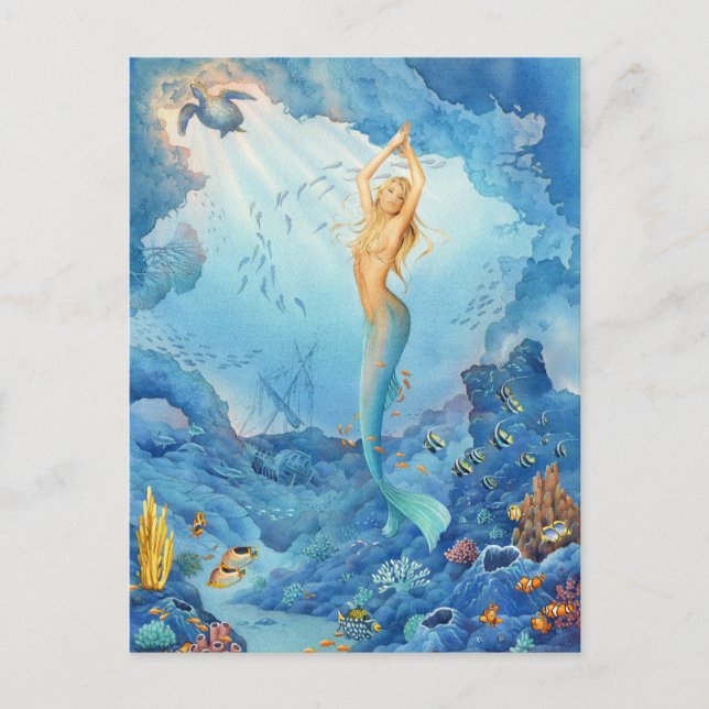 Carte Postale Sirène et dauphins par Scot Howden (Devant)