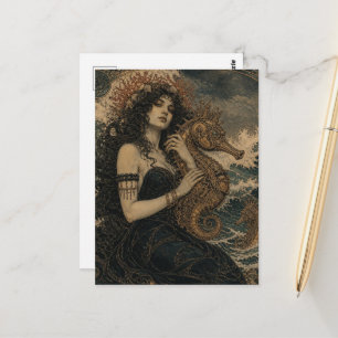 Carte Postale Sirène et hippocampes steampunk