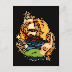 Carte Postale Sirène et navire pirate