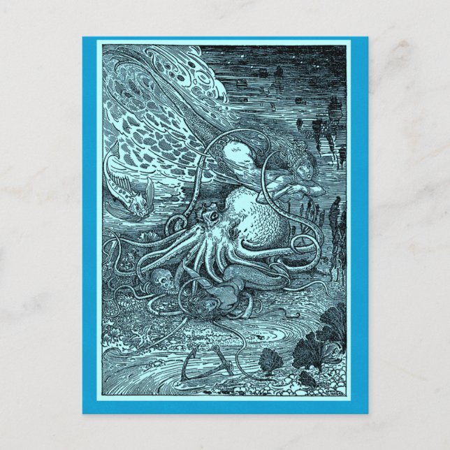 Carte Postale Sirène et poulpe (Devant)