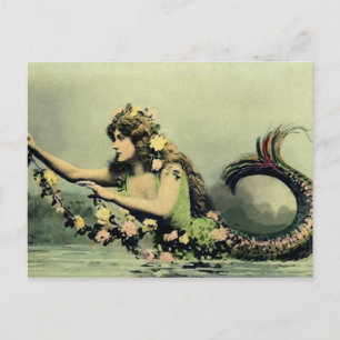 Carte Postale Sirène et Roses