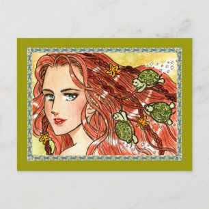 Carte Postale Sirène et tortues