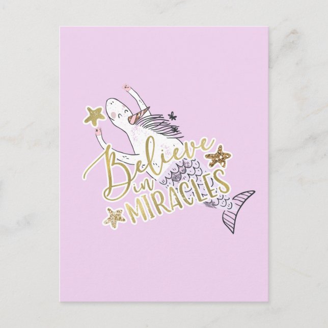 Carte Postale Sirène Licorne Moderne Tendance Croire aux Miracle (Devant)