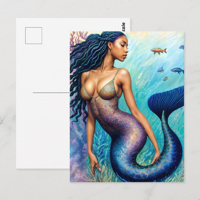 Carte Postale Sirène noire sous-marine (Devant / Derrière)