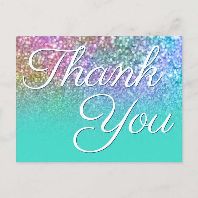 Carte Postale Sirène Turquoise Ombré Bokeh Paillettes Merci (Devant)