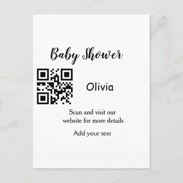 Carte Postale Site Web simple pour Baby Shower avec QR code et n (Devant)