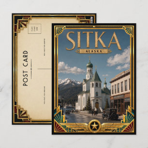 Carte Postale Sitka Alaska Art Déco vintage de l'âge d'or P