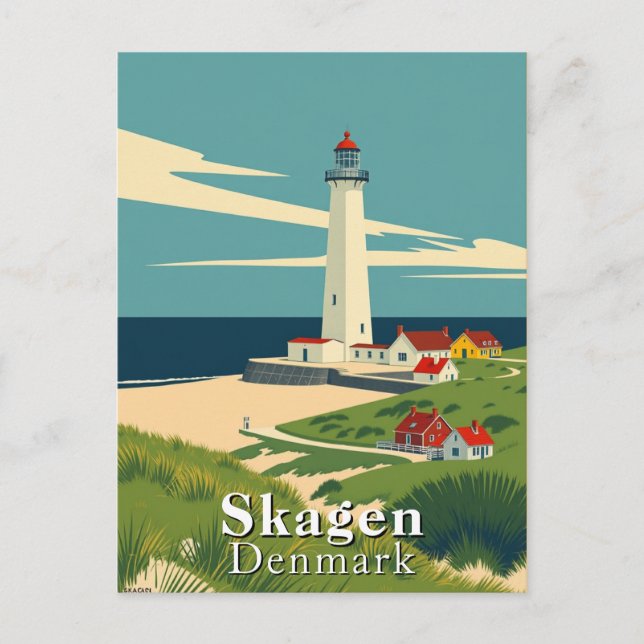 Carte Postale Skagen, Danemark Lighthouse Retro Art (Devant)