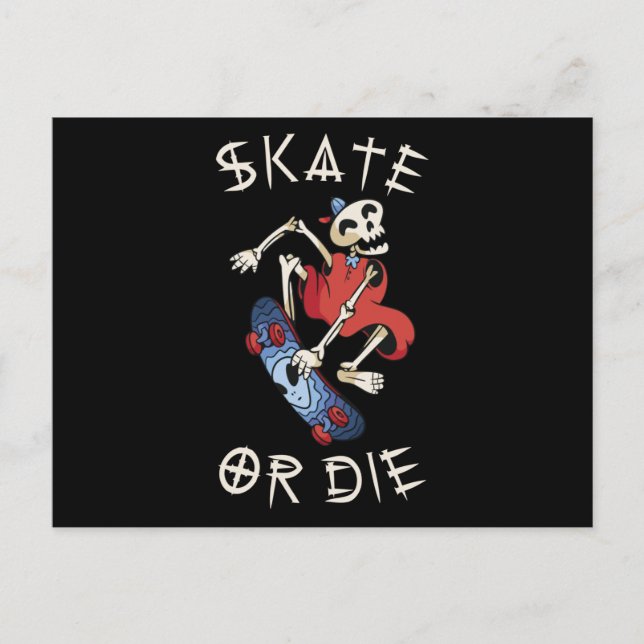 Carte Postale Skate or die Grim Reaper Skeleton Skateboarder (Devant)