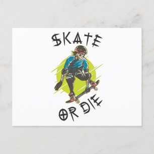 Carte Postale Skate ou die Skeleton Skateboarder