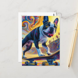 Carte Postale Skateboard Colorée Boston Terrier