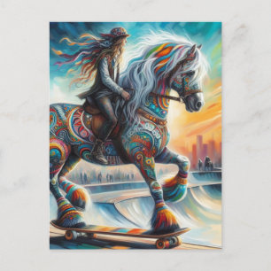 Carte Postale Skateboard Horse et Rider