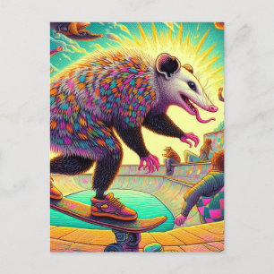 Carte Postale Skateboard Surreal Adorable Opossum