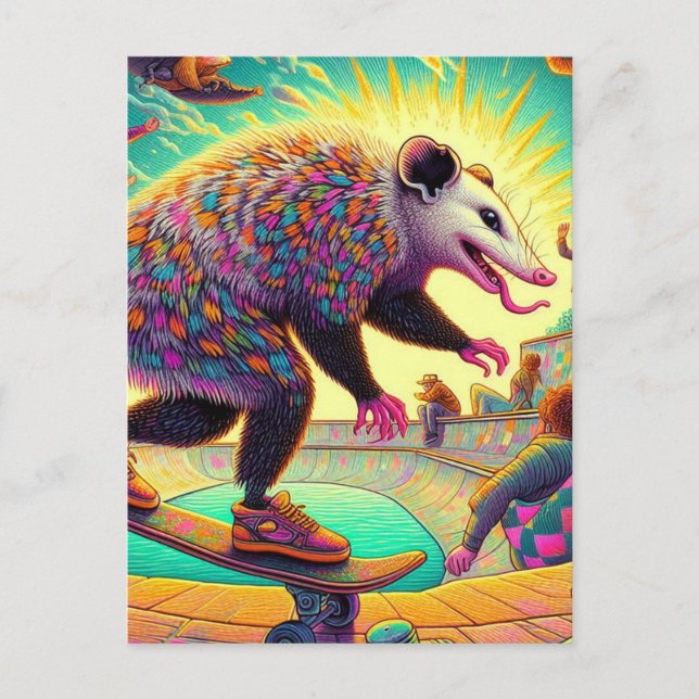 Carte Postale Skateboard Surreal Adorable Opossum (Devant)