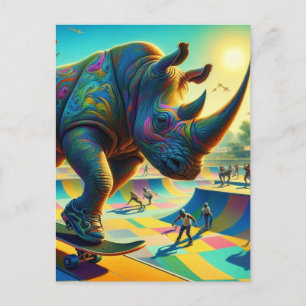 Carte Postale Skateboard Surreal Adorable Rhino