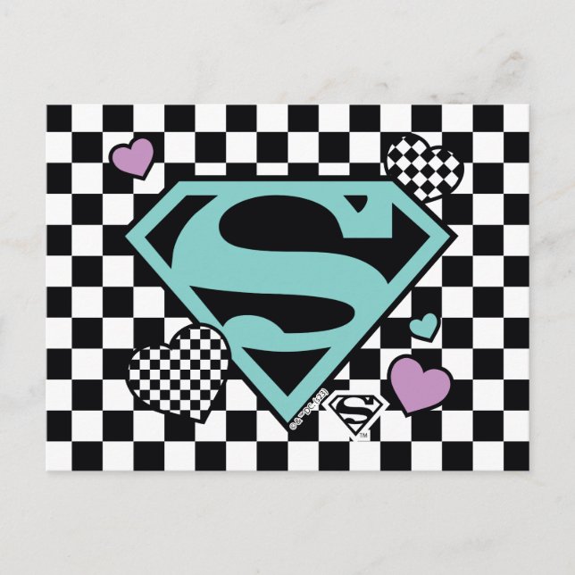 Carte Postale Skater Girl Supergirl Coeurs S-Shield (Devant)