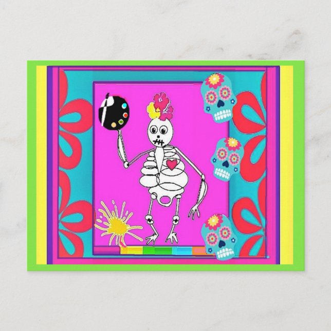 Carte Postale Skeleton Artist, Day of the Dead, Art (Devant)