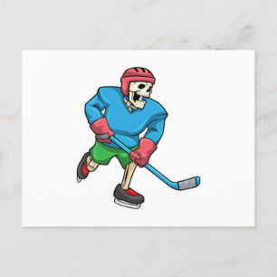 Carte Postale Skeleton au hockey sur glace avec bâton de hockey 
