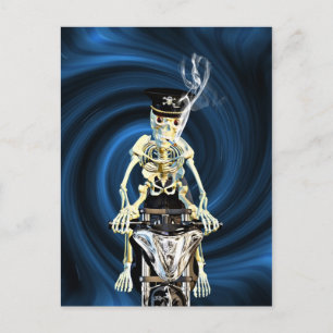 Carte Postale Skeleton biker fumer une cigarette