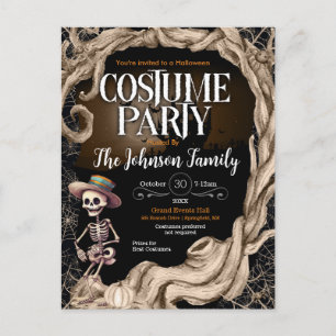Carte Postale Skeleton Black Halloween Costume fête Invitation