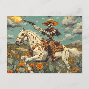 Carte Postale Skeleton Cowboy sur Appaloosa Horse à Cactus