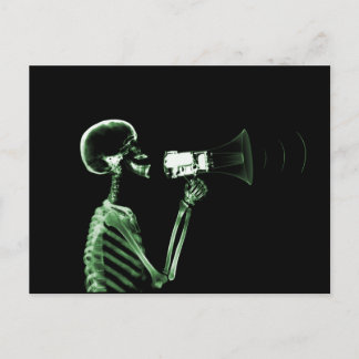 CARTE POSTALE SKELETON DE VISION X-RAY SUR MEGAPHONE - VERT
