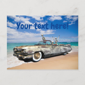 Carte Postale Skeleton Joyride Vieille Voiture Sur Plage Drôle