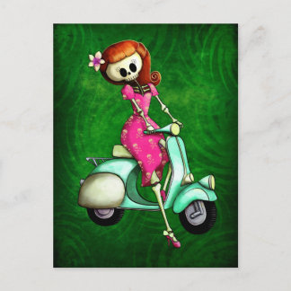 Carte Postale Skeleton Pin Up Girl sur Scooter