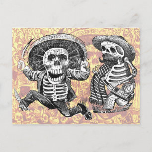 Carte Postale Skeletons avec machette et alcool