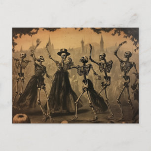 Carte Postale Skeletons de danse Vintage d'Halloween