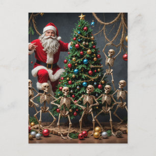 Carte Postale Skeletons festifs Père Noël Dancing Christmas Tree