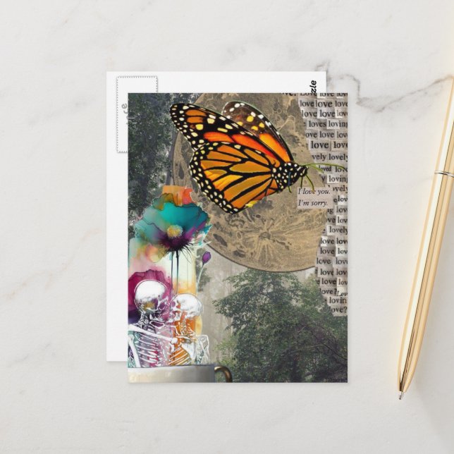 Carte Postale Skeletons Mixed Media Collage (Devant/Arrière en situation)