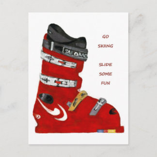 Carte Postale ski boot aller ski toboggan un peu de plaisir