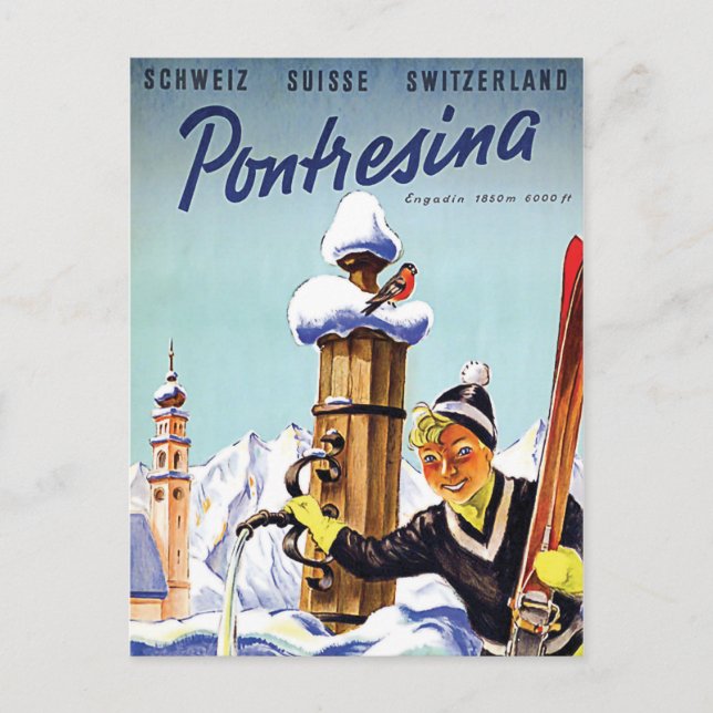 Carte Postale Ski en Pontresina, Suisse (Devant)