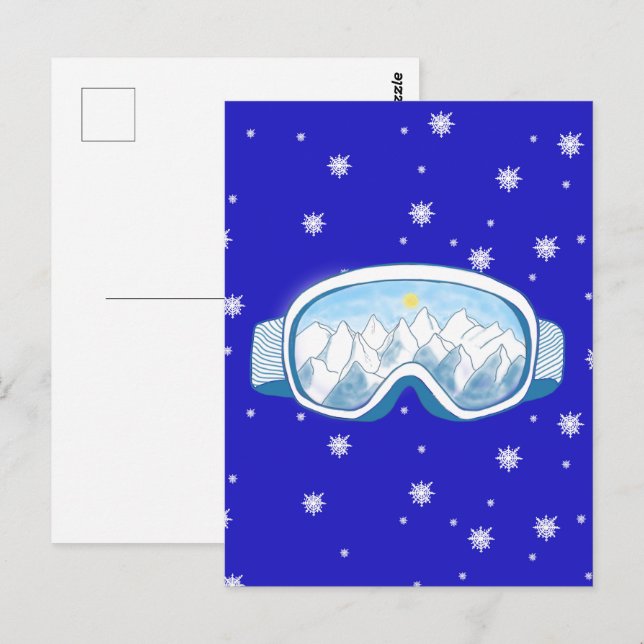 Carte Postale Ski Goggles avec réflexion de montagne (Devant / Derrière)