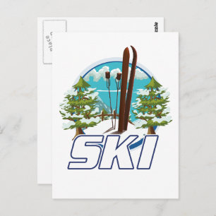 Carte Postale Ski, logo d'affiche de ski.