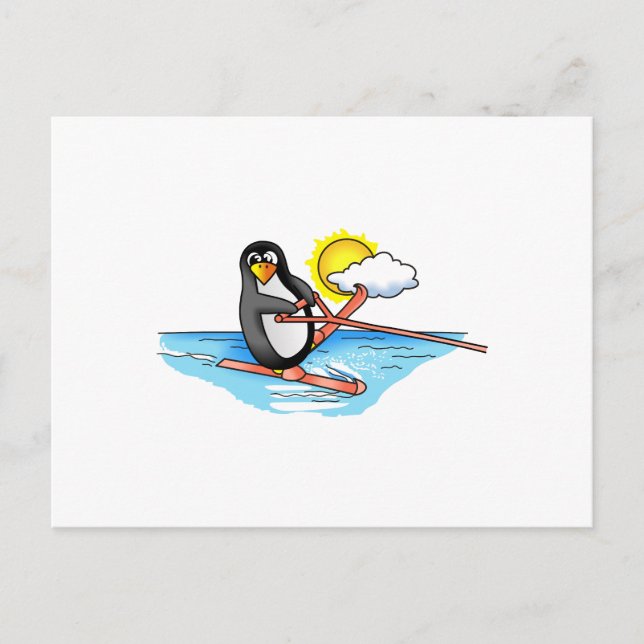 CARTE POSTALE SKI NAUTIQUE DE PENGUIN (Devant)