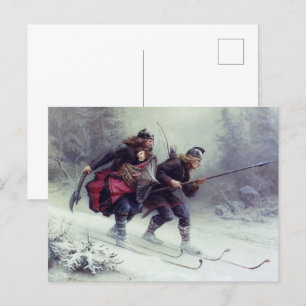 Carte Postale Ski Pieds d'oiseau Traverser la montagne