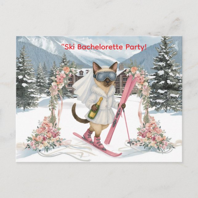 Carte Postale Ski pour la mariée sur la pente enterrement de vie (Devant)
