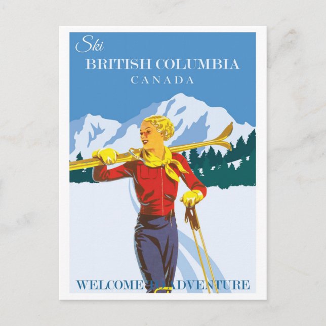Carte Postale Ski vintage Canada Colombie-Britannique (Devant)
