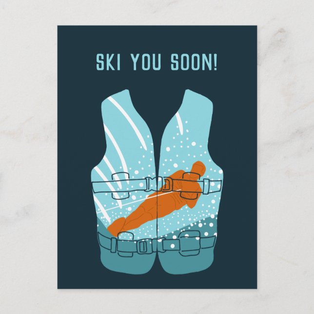 Carte Postale Ski Vous Bientôt Message Personnalisé Water-Ski (Devant)