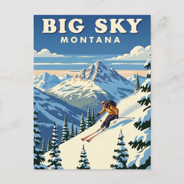 Carte Postale Skier dans Big Sky Montana Travel (Devant)