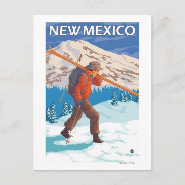 Carte Postale Skier transportant des skisNouveau-Mexique (Devant)