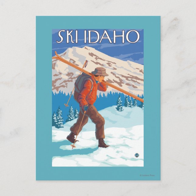 Carte Postale Skier Transportant Ski De Neige - Idaho (Devant)