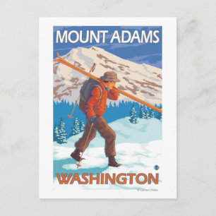 Carte Postale Skier transportant ski de neige - Mont Adams, WA